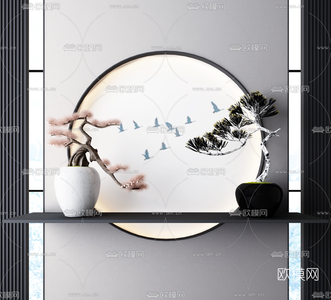 新中式松树盆栽3d模型下载