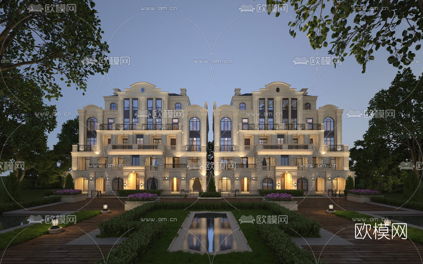 欧式双拼别墅外观3d模型-免费3dmax模型库-欧模网