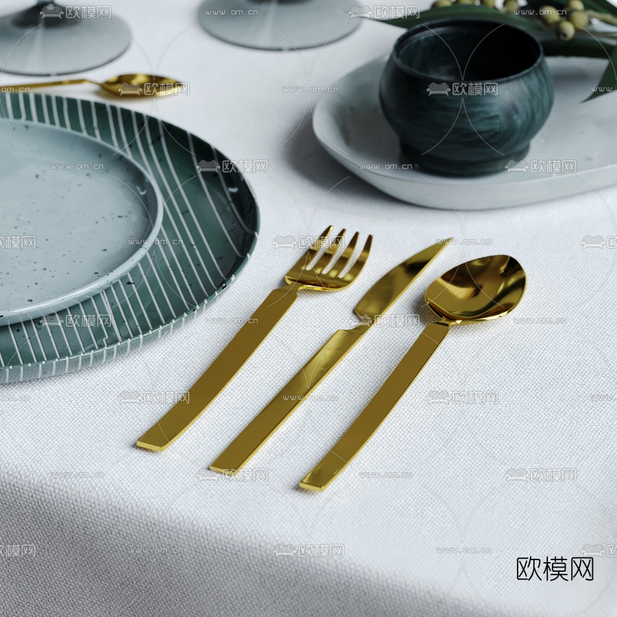 北欧青绿餐具3d模型下载（渲染图2）