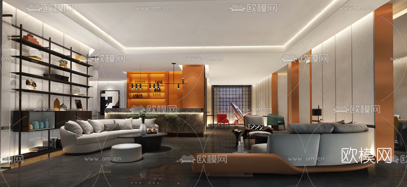 现代售楼处洽谈区3d模型-免费3dmax模型库-欧模网