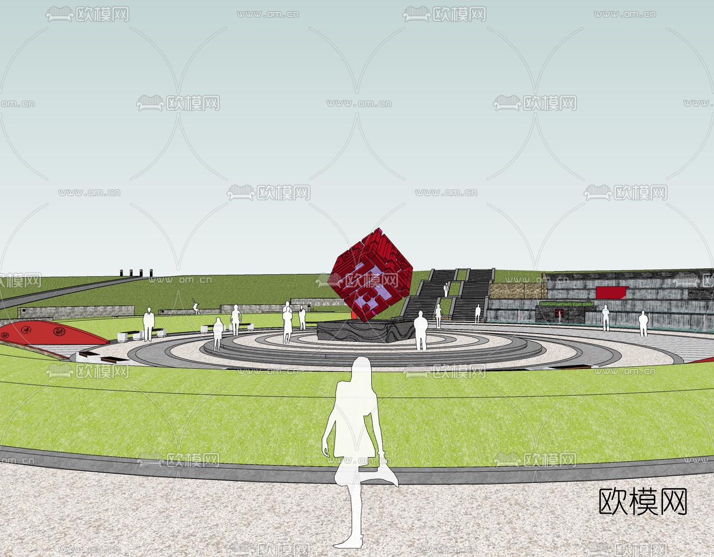 新中式广场景观免费su模型下载_ID10269518_sketchup模型下载-欧模网