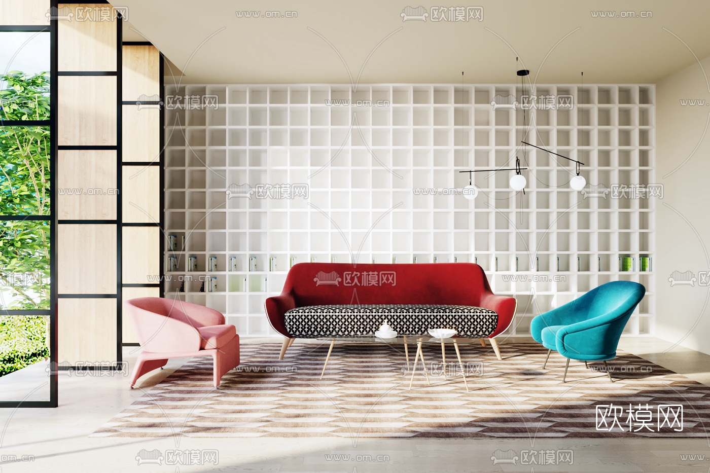后现代布艺沙发组合3d模型下载（渲染图1）