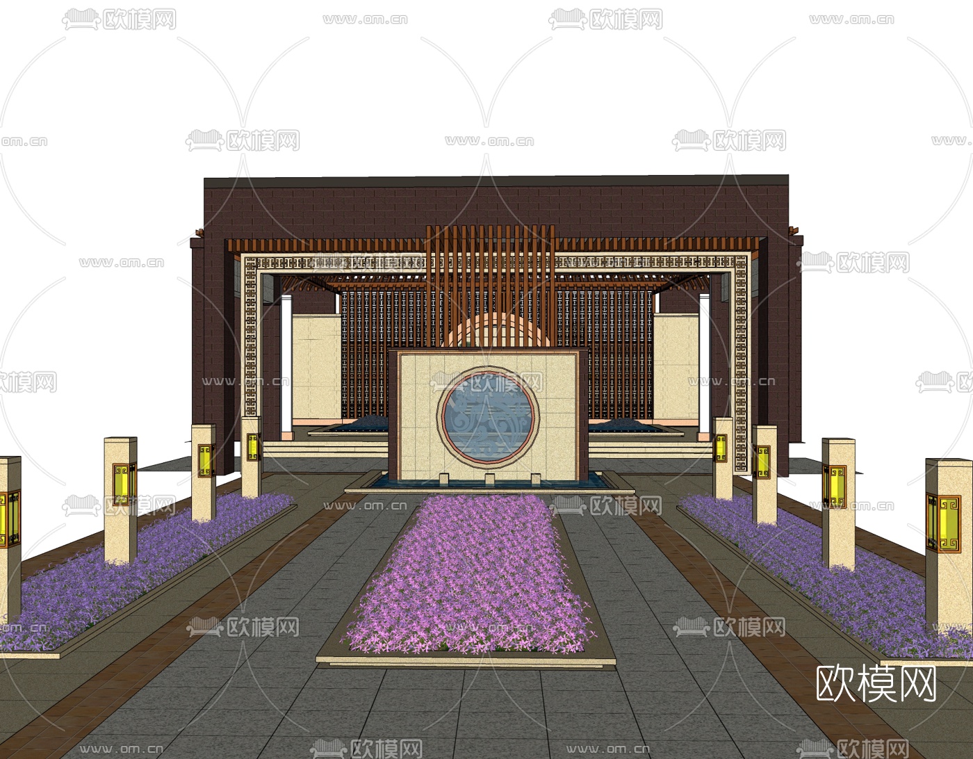 新中式小区门头su模型
