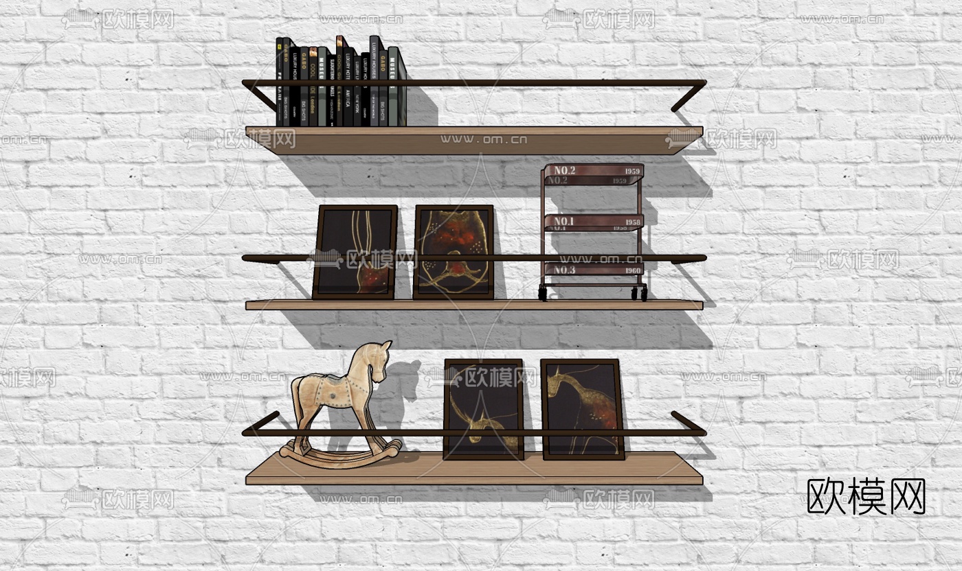 现代实木装饰架免费su模型下载