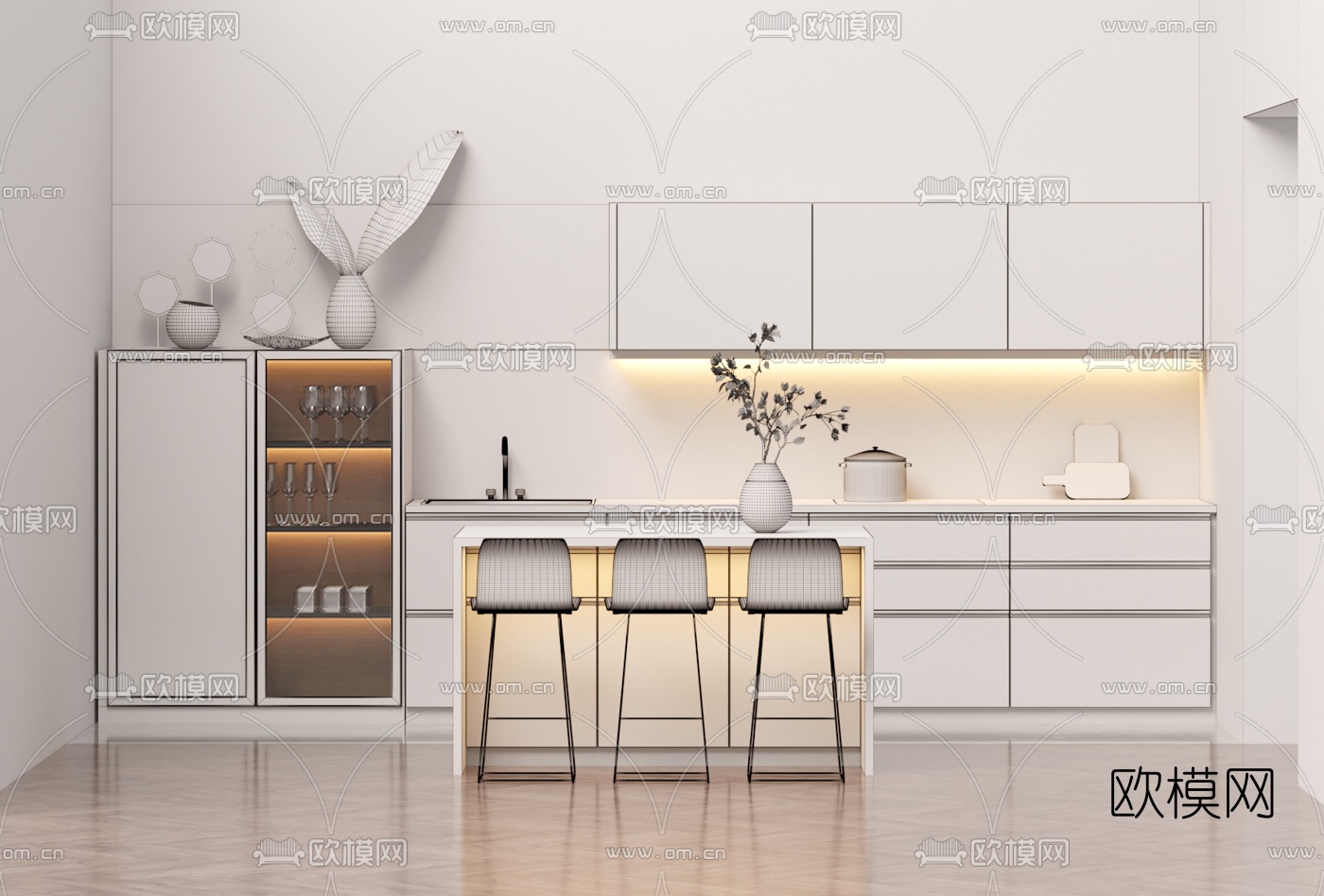 现代厨房橱柜3d模型