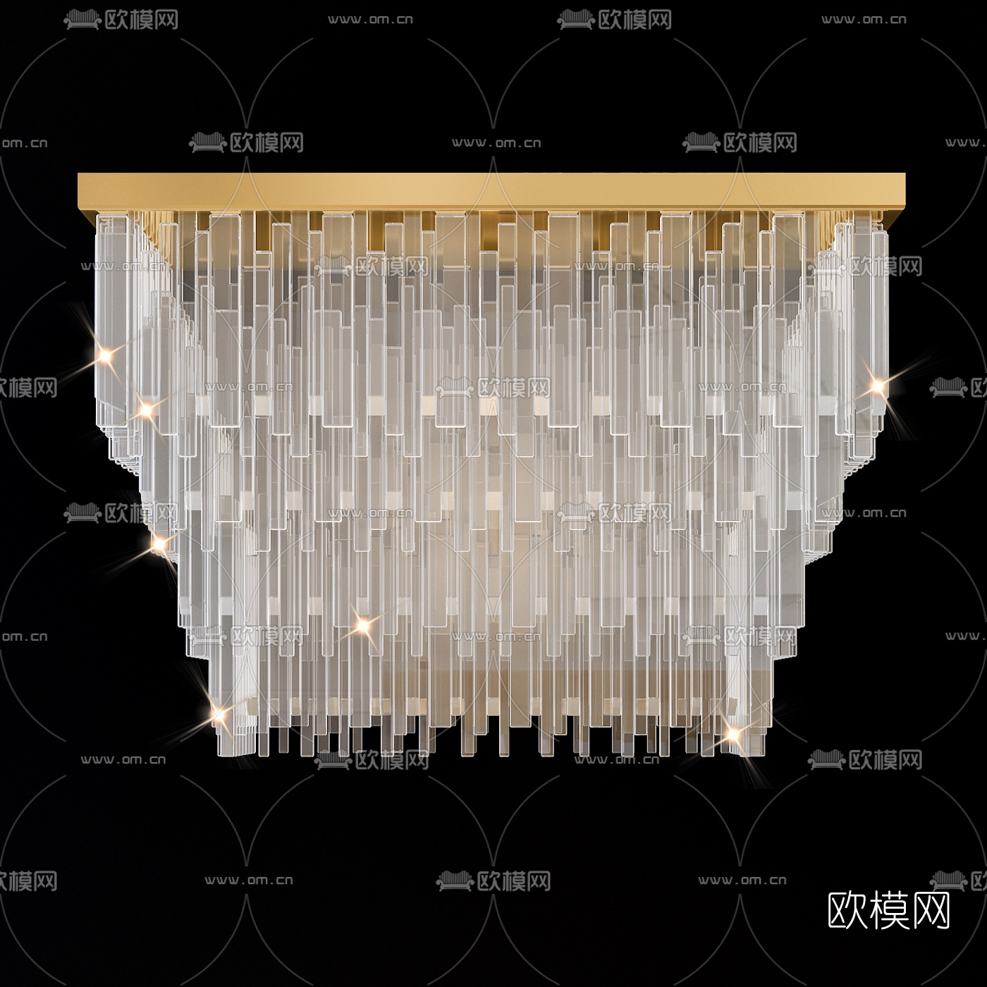 现代轻奢多层水晶吸顶吊灯3d模型下载（渲染图1）