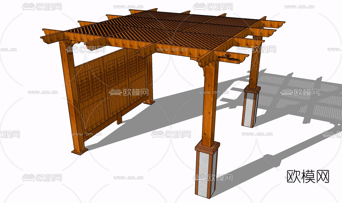 现代实木凉亭免费su模型下载