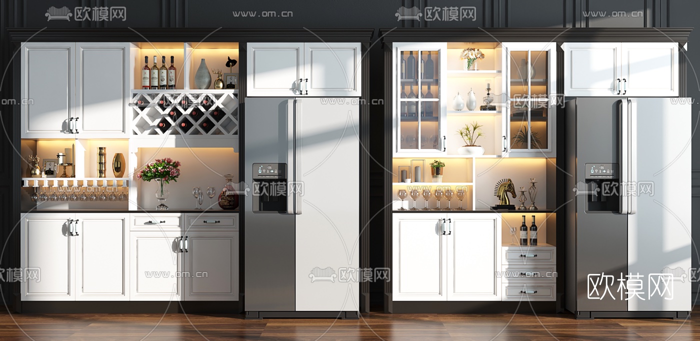 简欧多功能酒柜3d模型下载