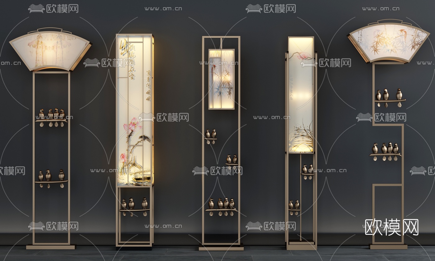 新中式铁艺落地灯组合3d模型下载