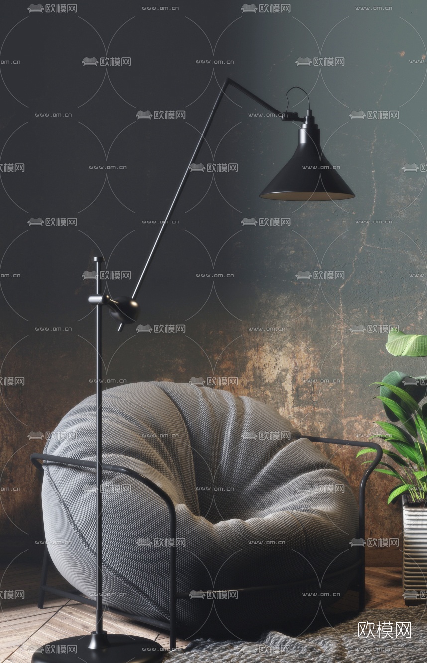 现代布艺懒人沙发组合3d模型下载（渲染图3）