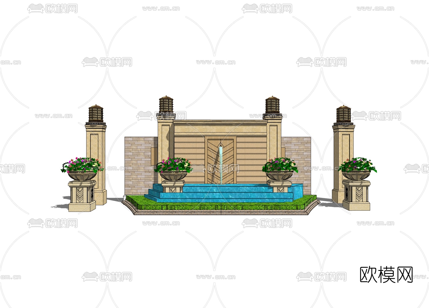 欧式景观墙免费su模型下载