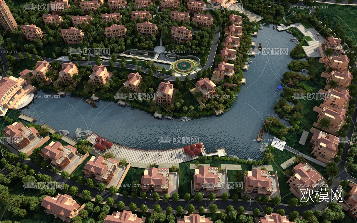 欧式别墅小区鸟瞰3d模型下载_ID10261078_3dmax免费模型-欧模网
