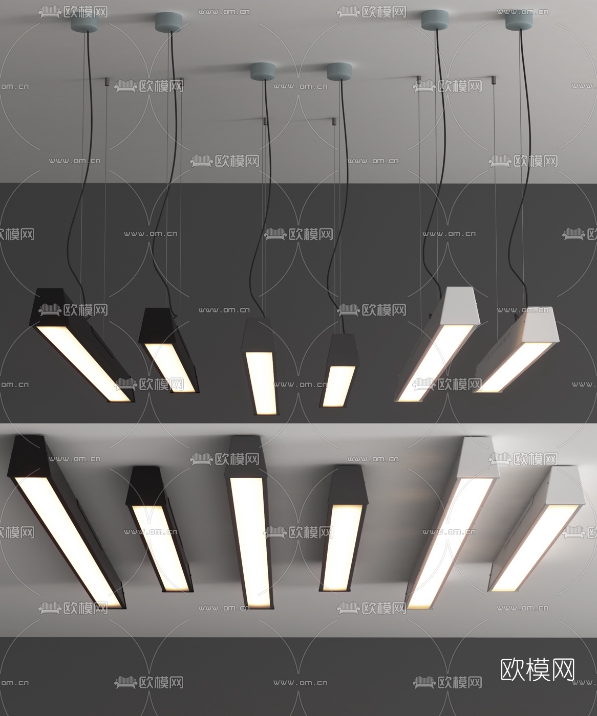 现代led条形办公吊灯吸顶灯3d模型