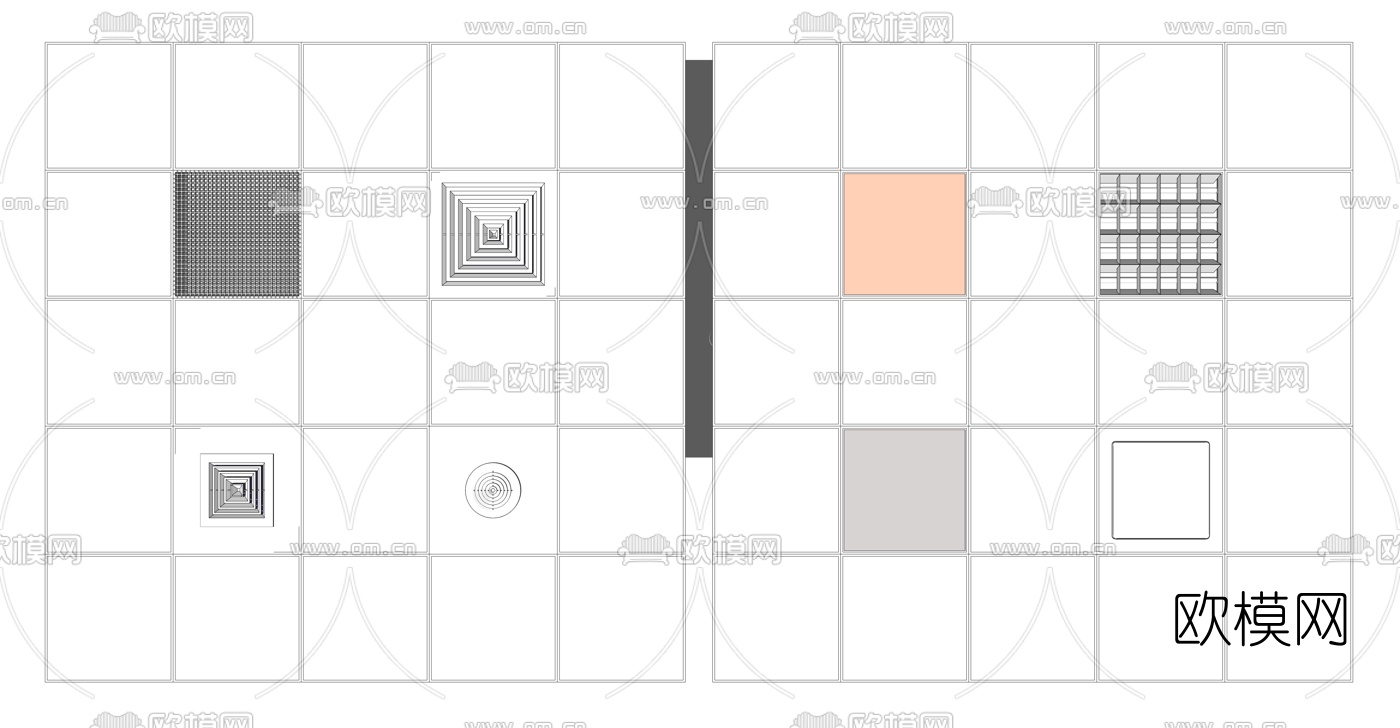 现代铝扣板格栅灯排气扇组合su模型下载