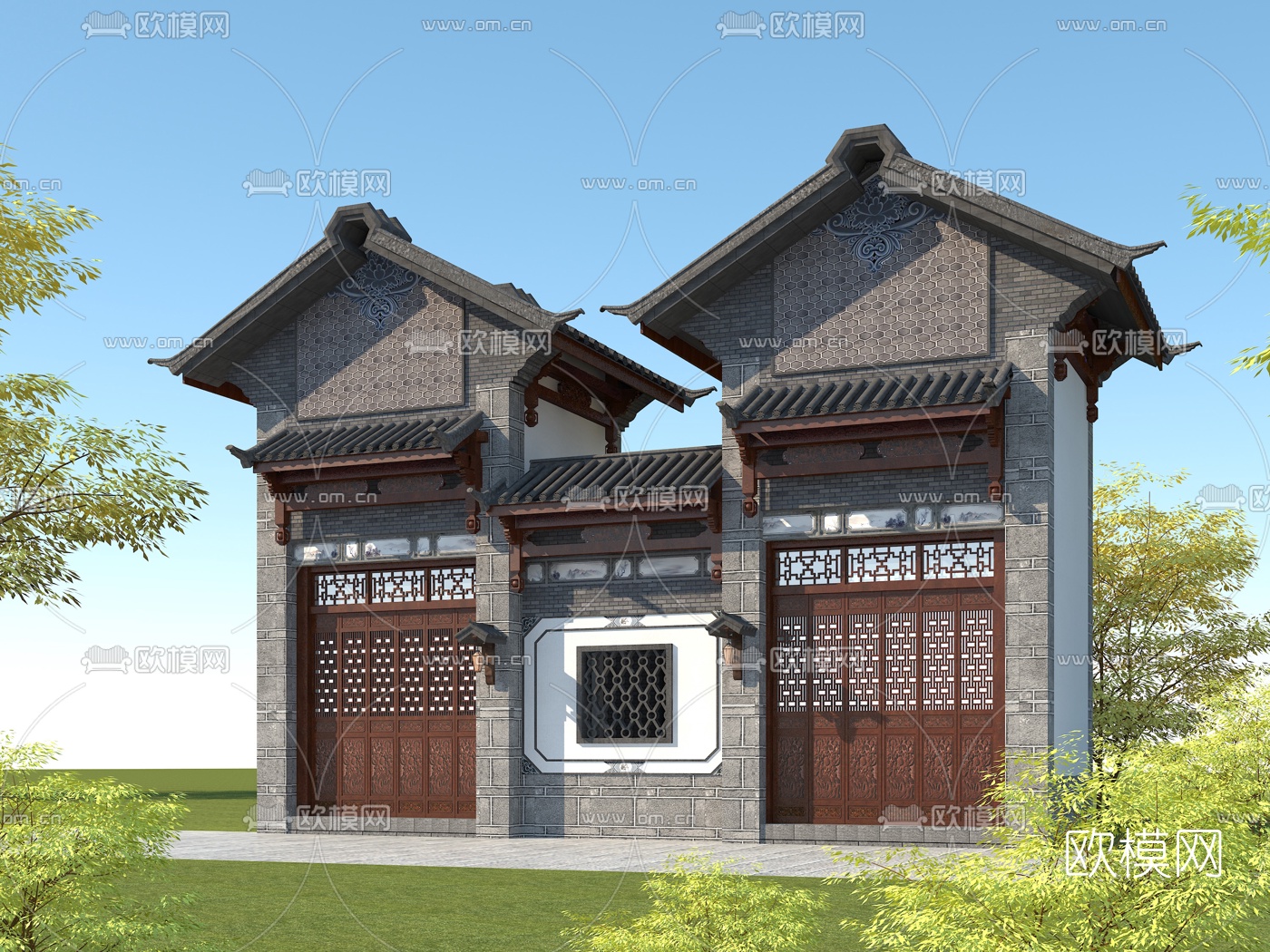 中式古建瓦房3d模型下载