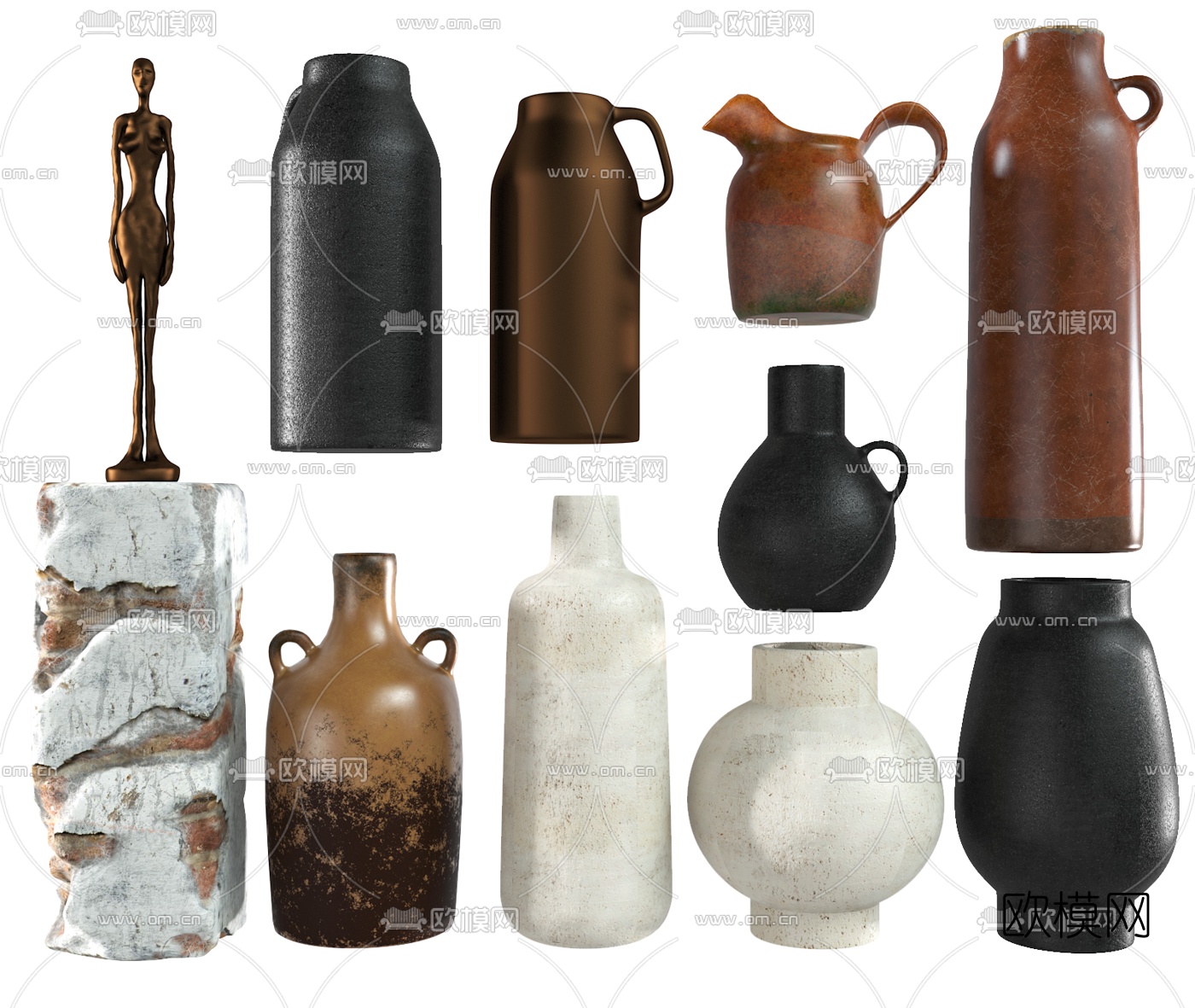 北欧陶罐器皿组合3d模型下载