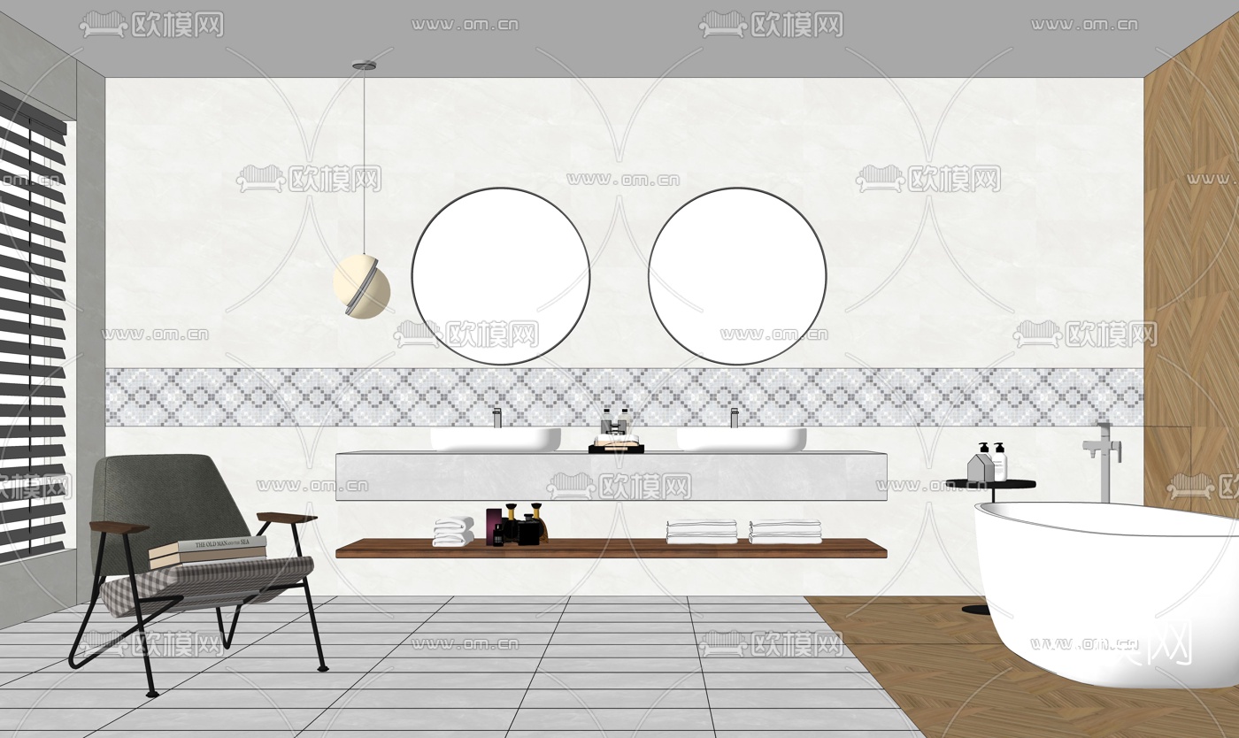现代卫生间浴室su模型下载（渲染图3）