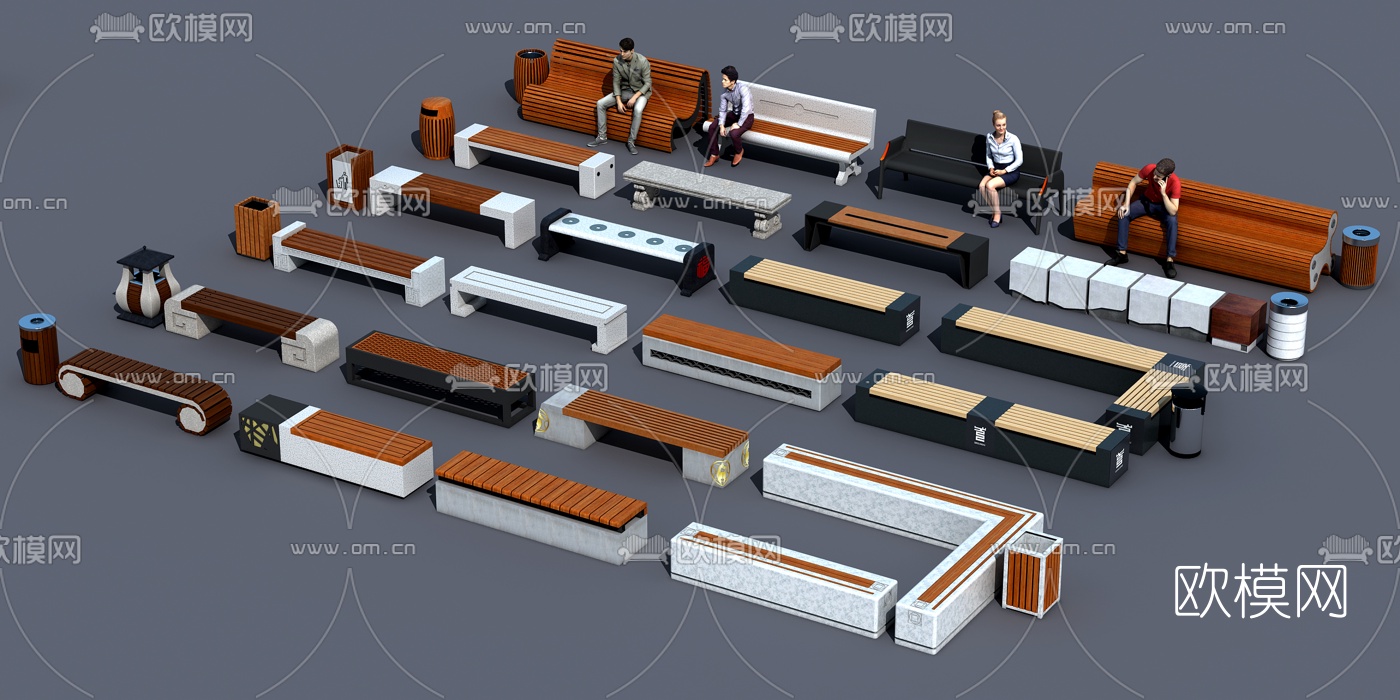 现代户外休闲座椅组合3d模型下载（渲染图2）