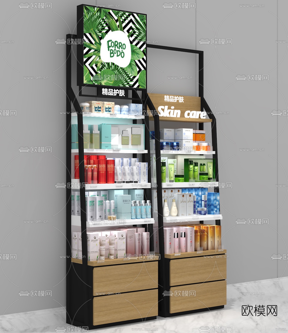 现代护肤品展示柜3d模型下载（渲染图2）