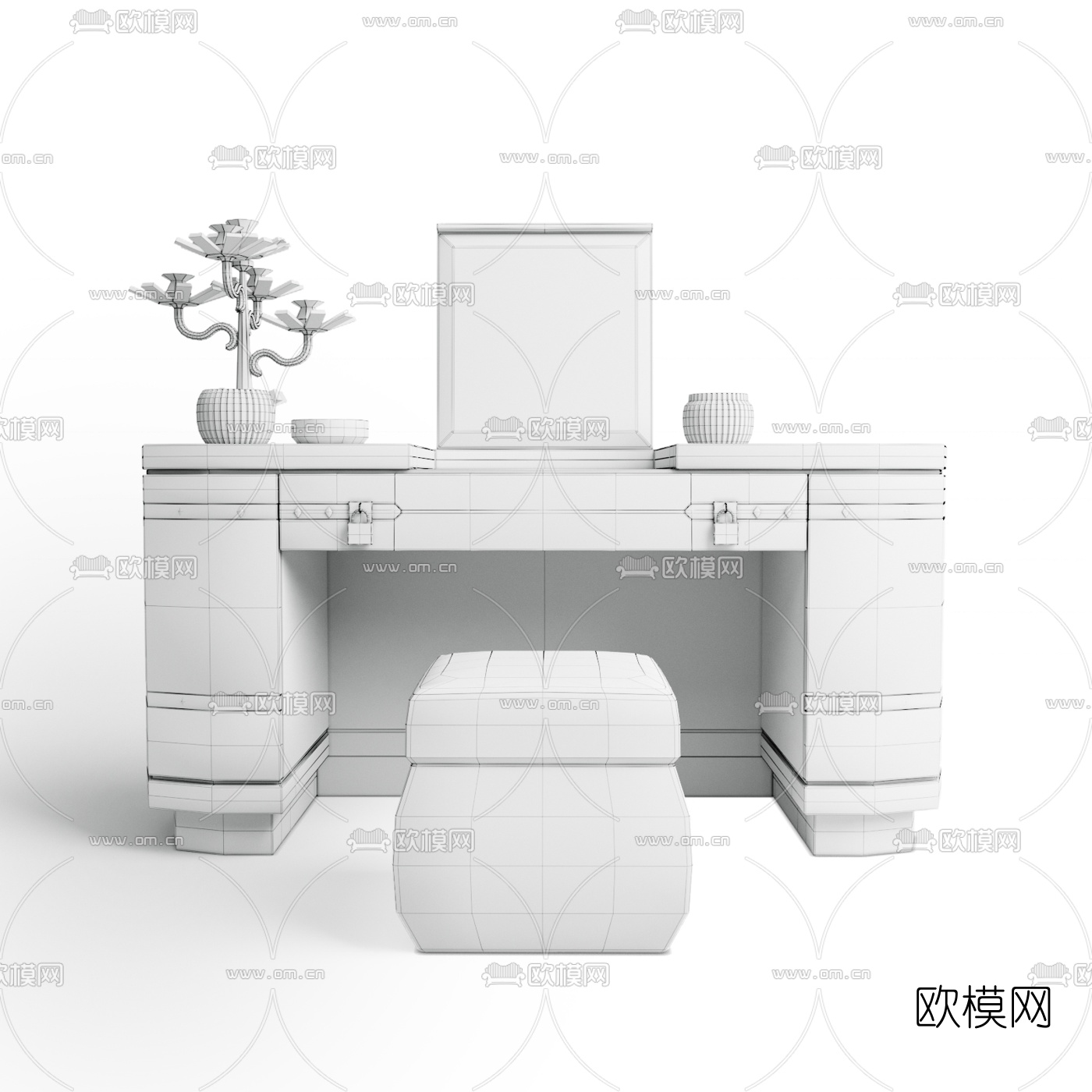 现代轻奢梳妆台3d模型下载（渲染图3）
