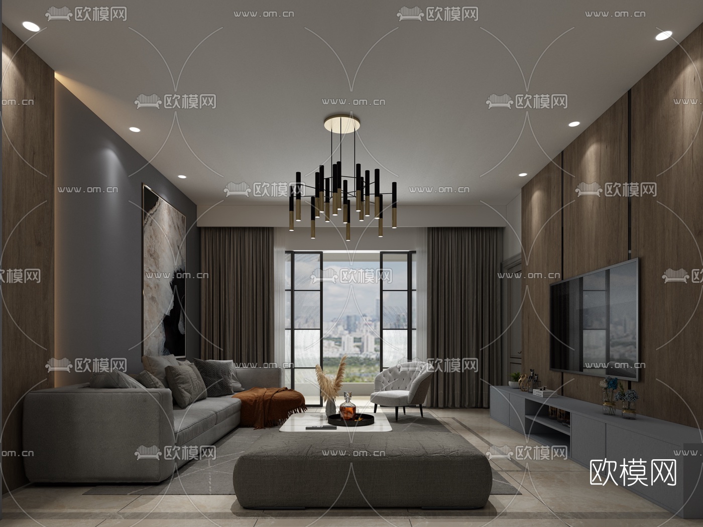 现代高级灰客厅免费3d模型