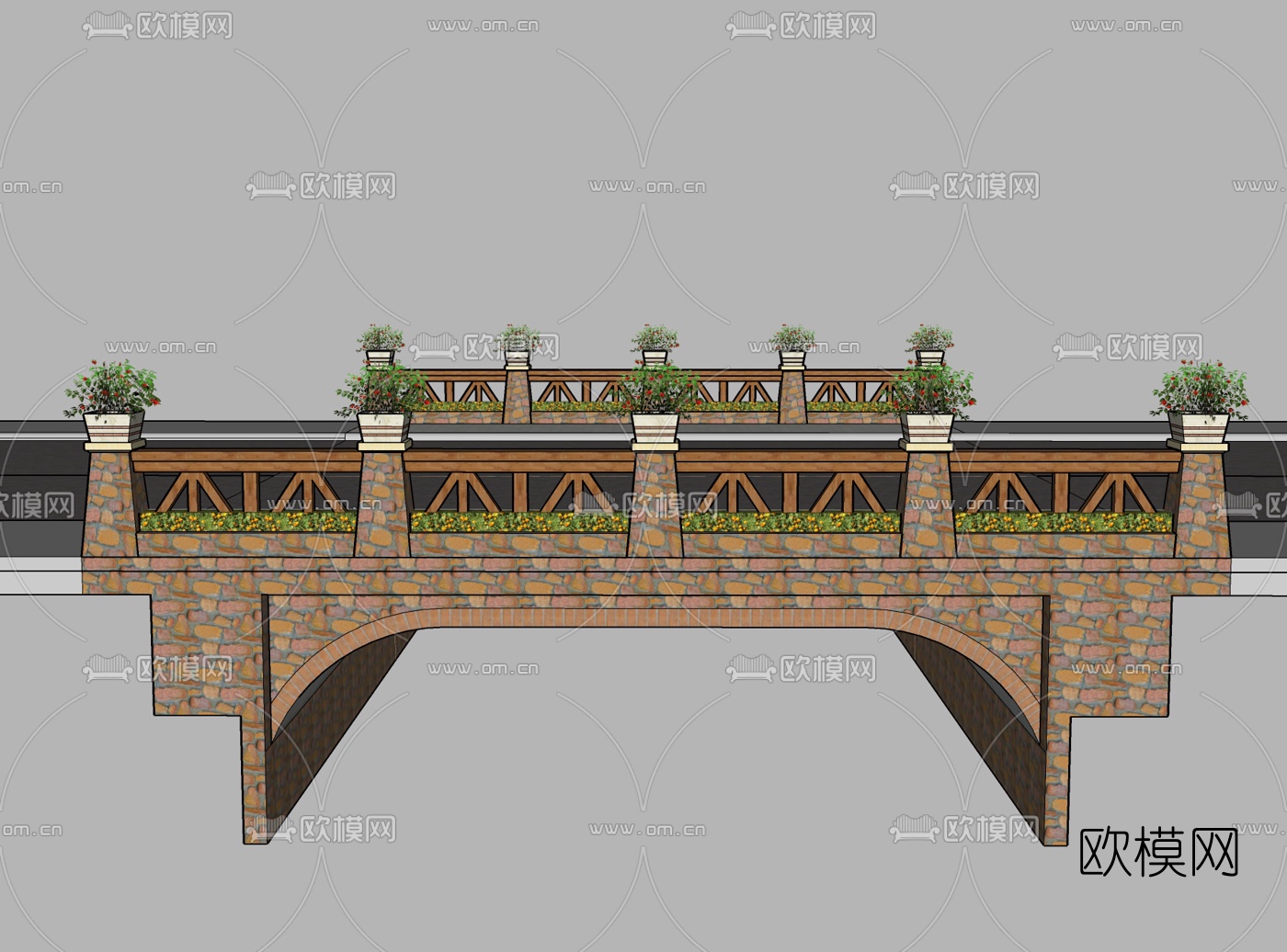现代石拱桥免费su模型下载