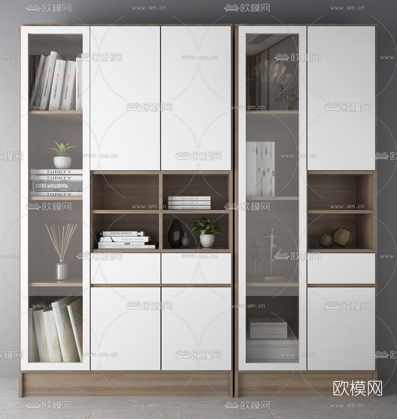 北欧实木书柜3d模型下载
