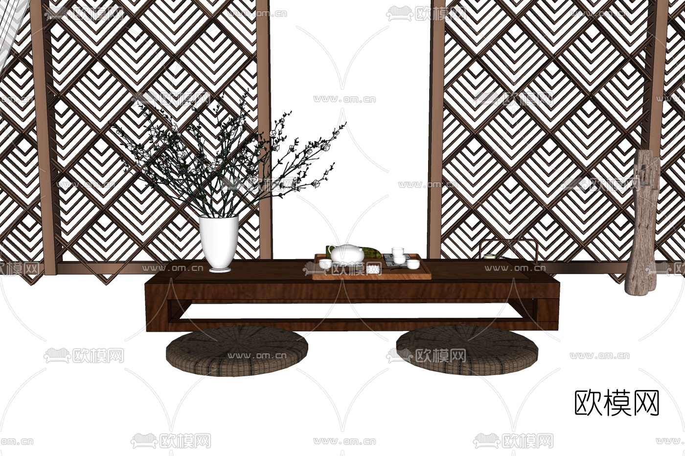 现代榻榻米茶桌椅免费su模型下载