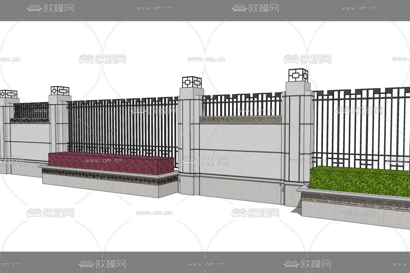 现代围墙护栏免费su模型