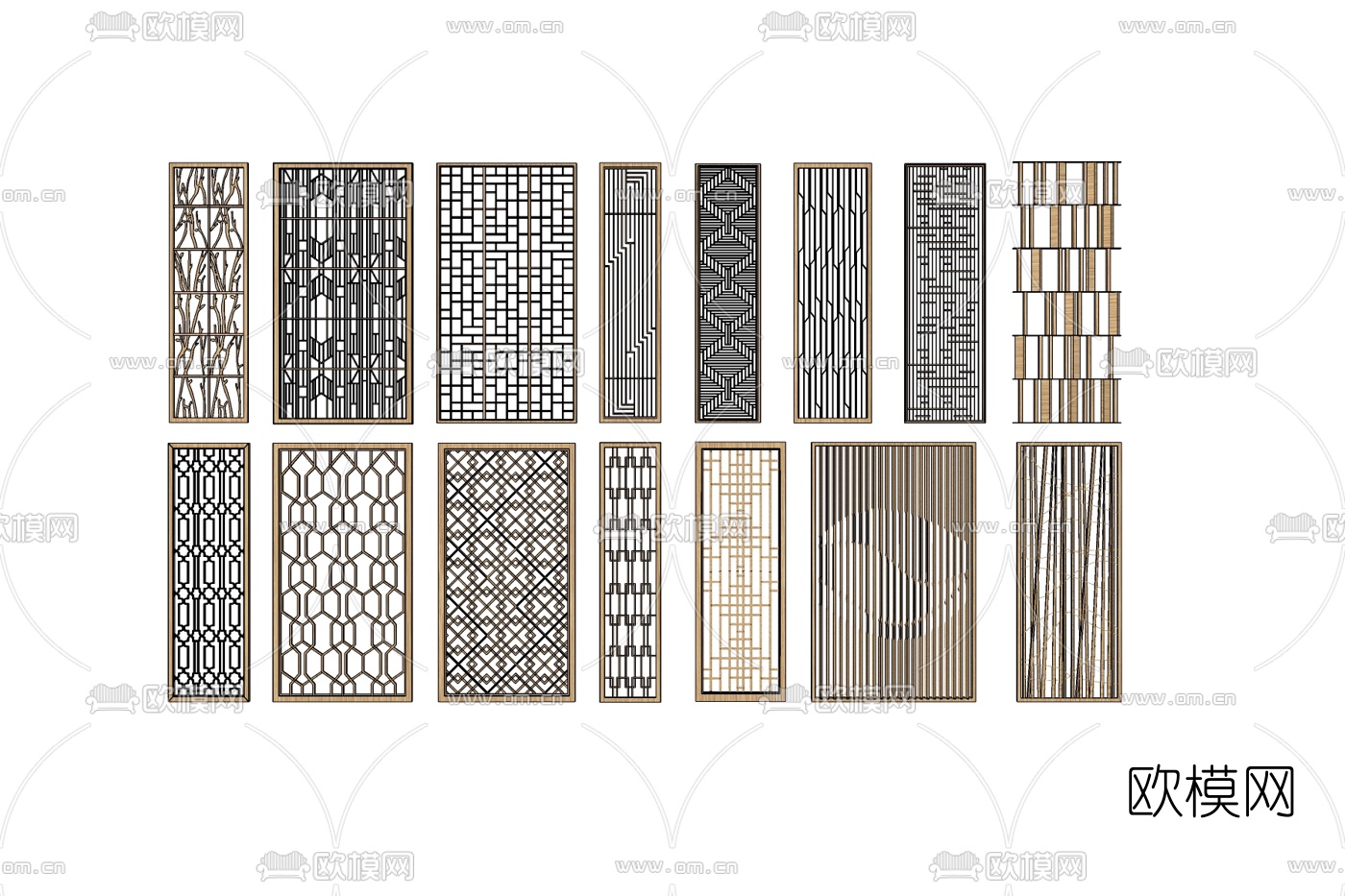 现代花格屏风隔断免费su模型下载