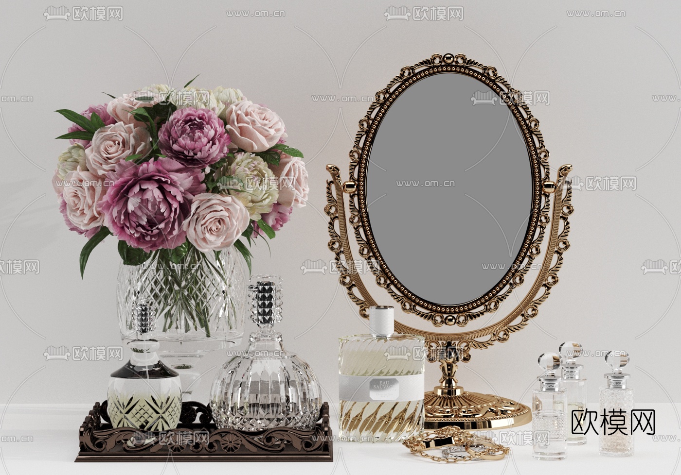 欧式化妆品镜子摆件3d模型下载（渲染图1）