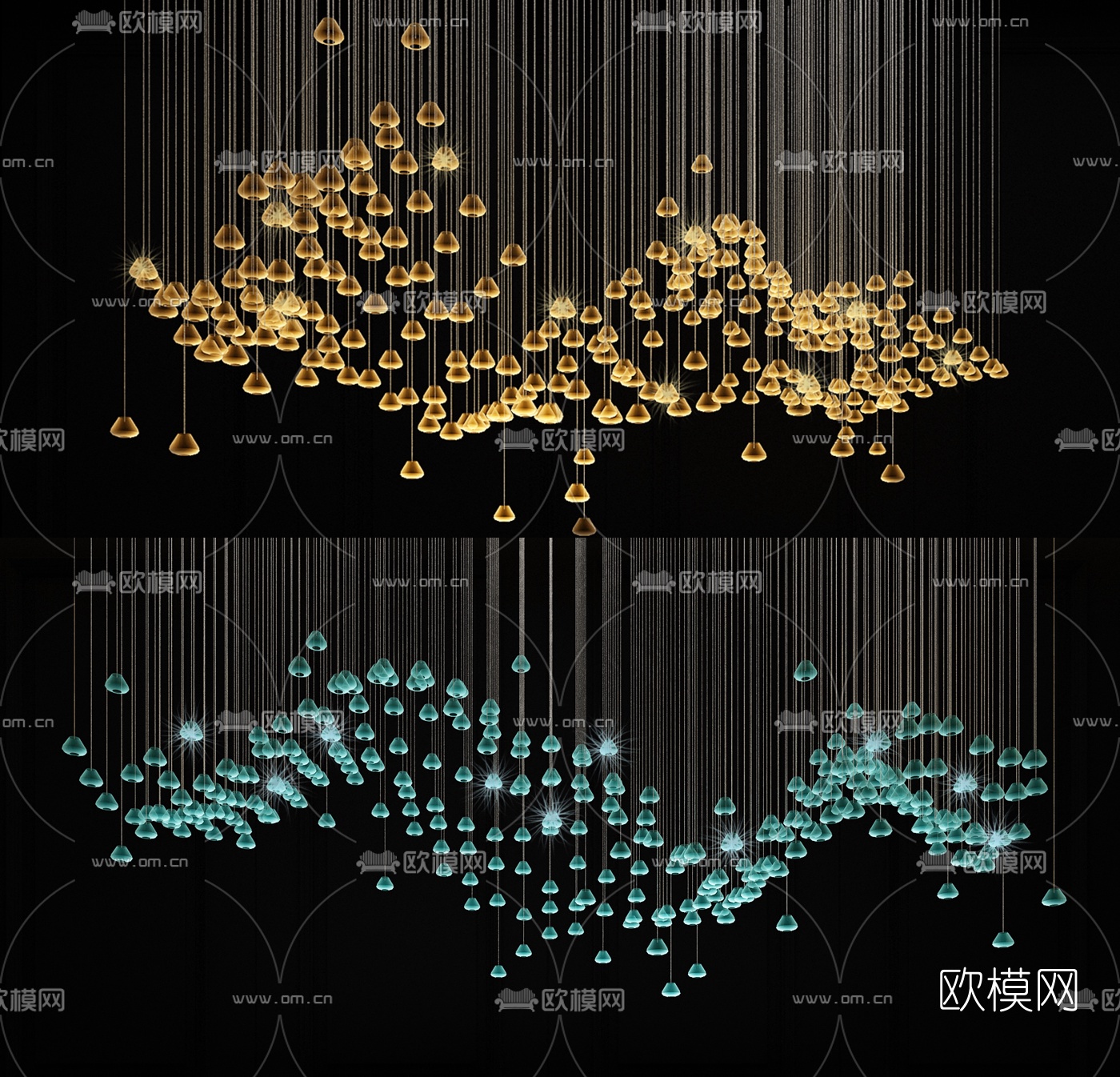 现代时尚大型水晶装饰灯3d模型下载（渲染图1）