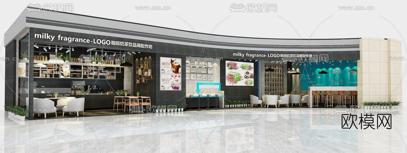 现代咖啡奶茶店3d模型下载（渲染图2）