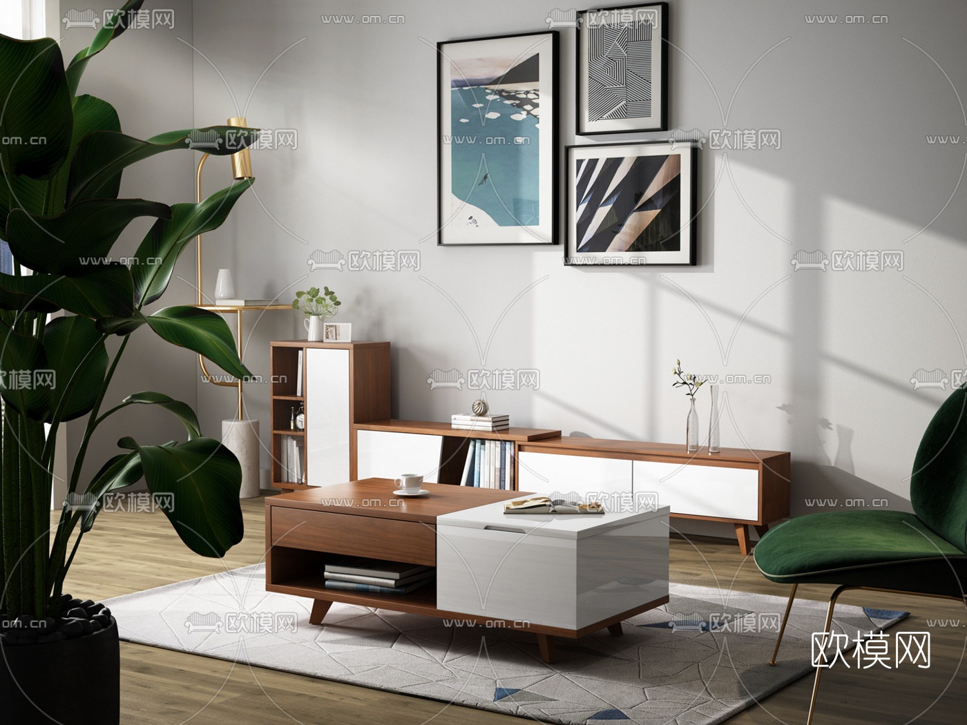 北欧电视柜茶几3d模型下载（渲染图1）