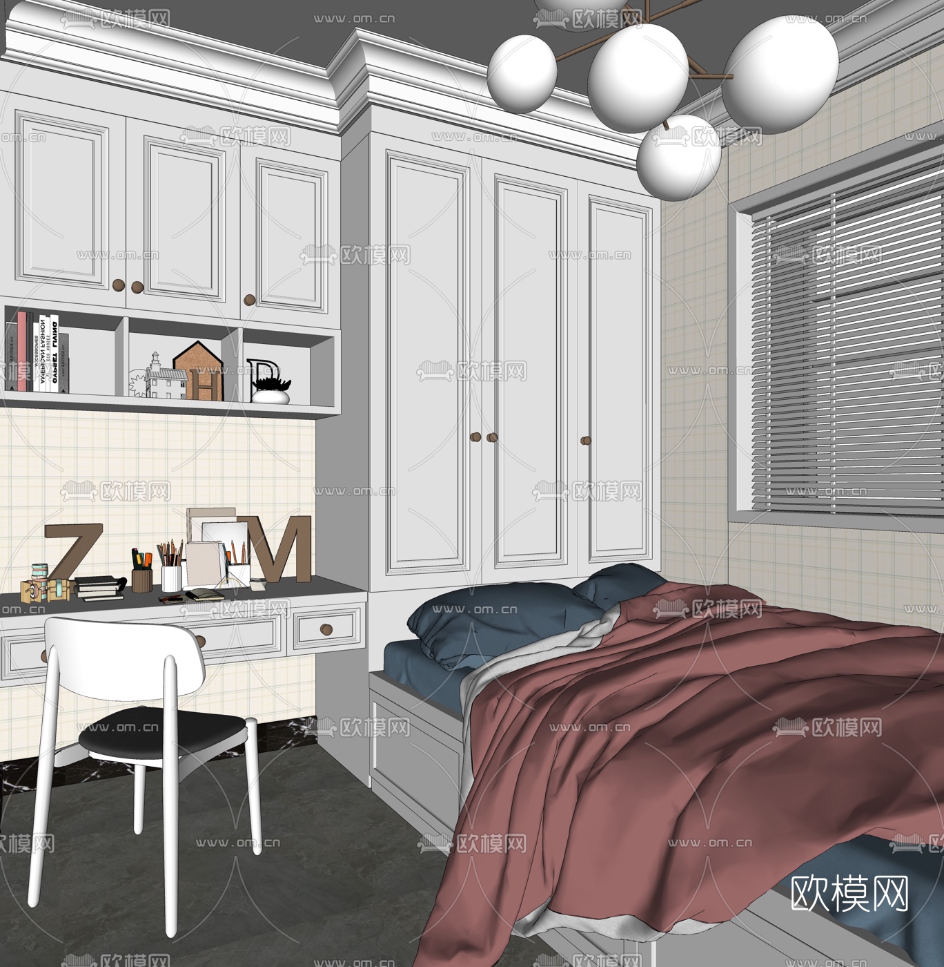简欧榻榻米卧室su模型下载