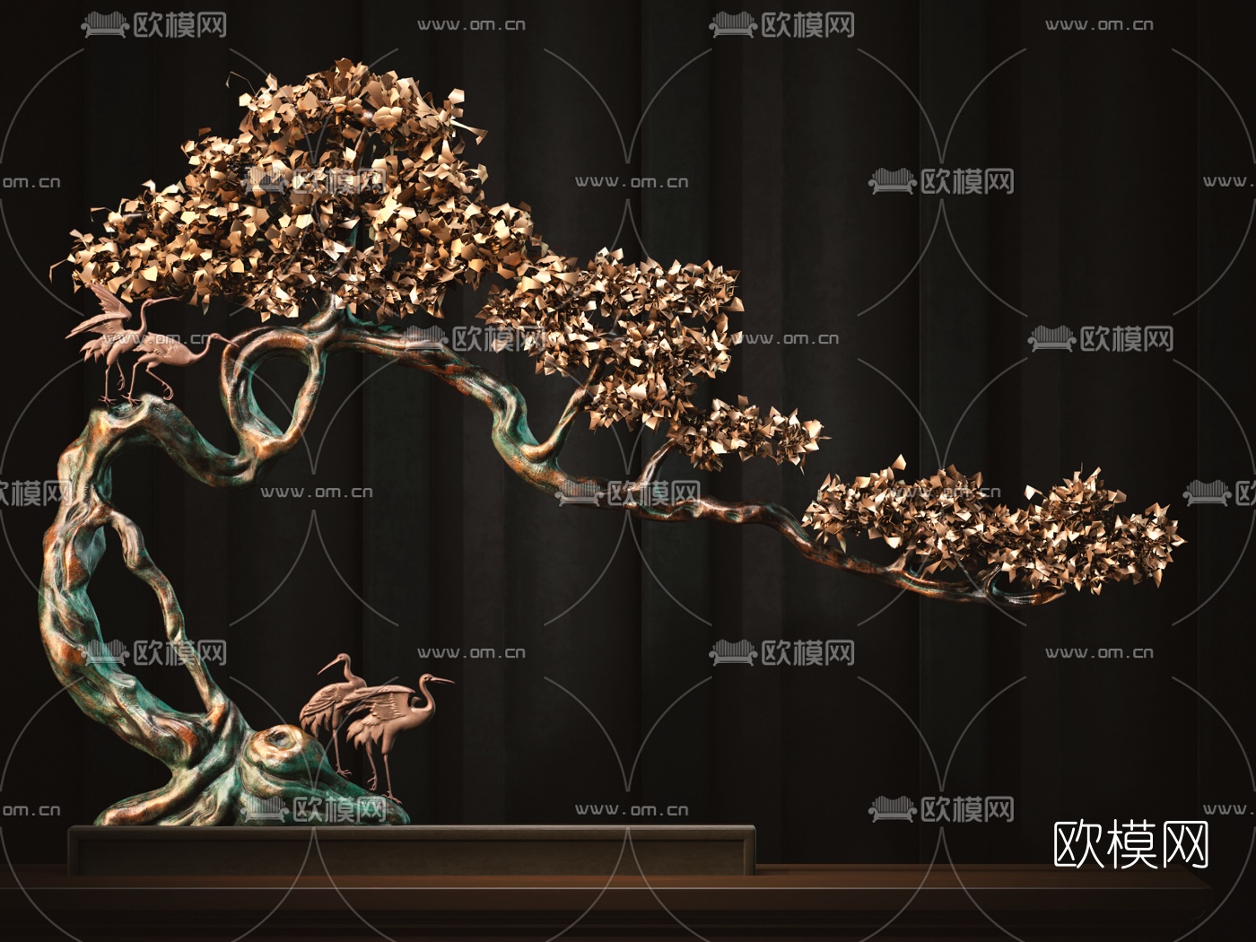 新中式铜松树雕塑3d模型