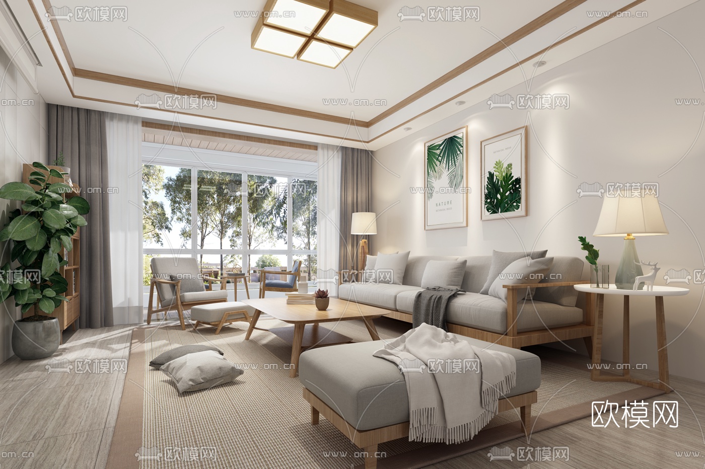 北欧客厅餐厅阳台3d模型下载（渲染图1）