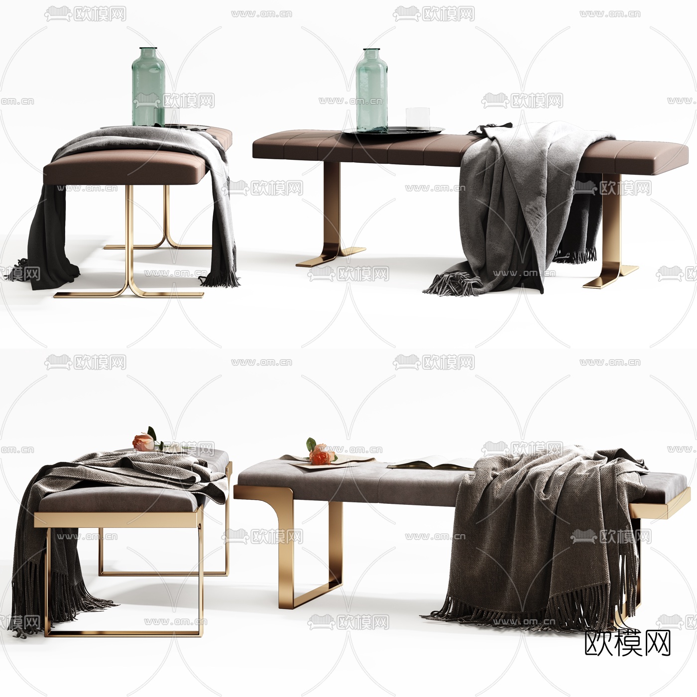 现代轻奢脚踏床尾凳3d模型下载
