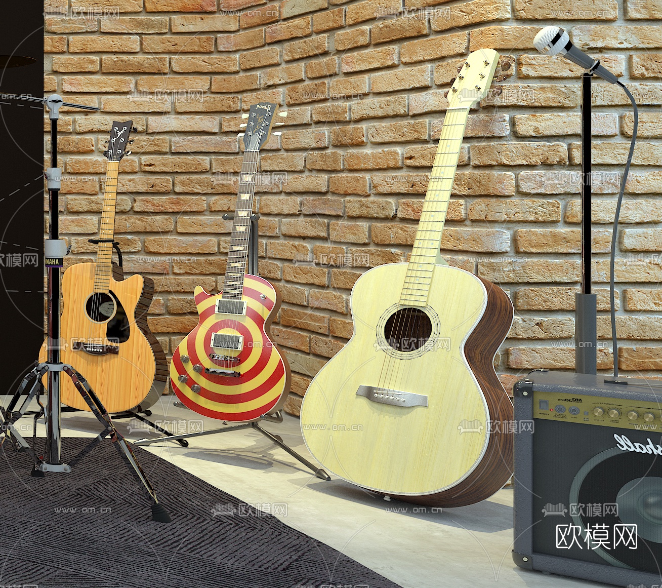 现代吉他架子鼓钢琴3d模型下载（渲染图4）