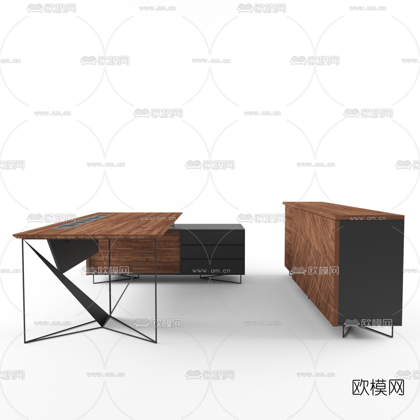 现代实木办公桌班台桌3d模型