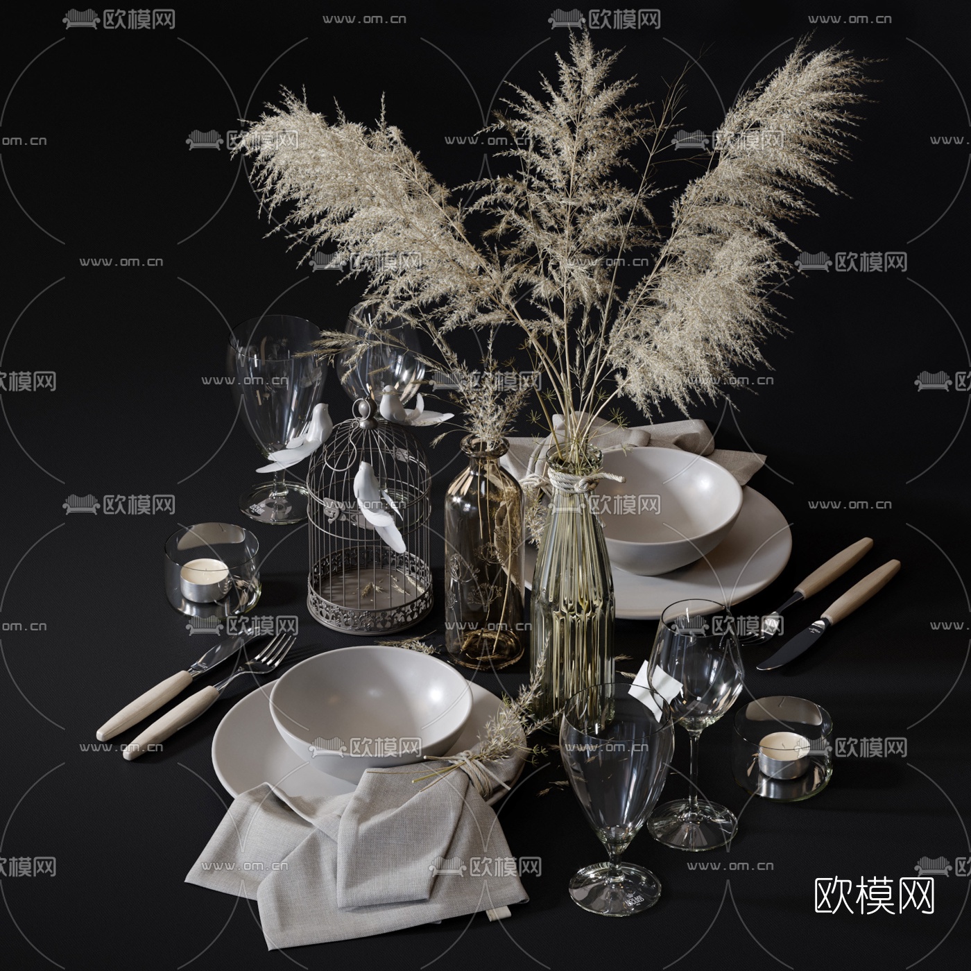 现代麦穗餐具3d模型下载