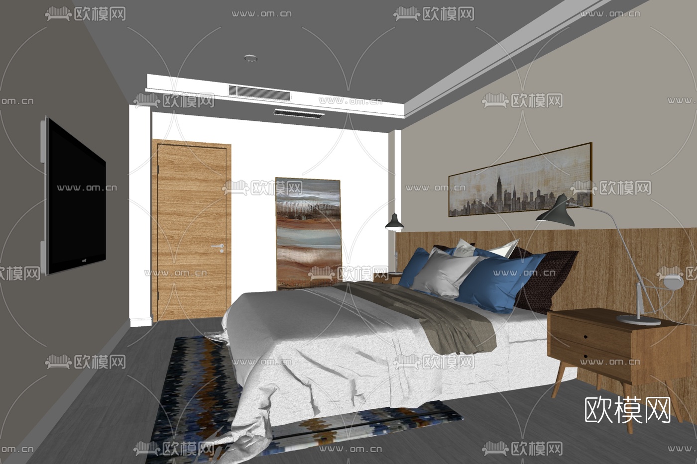 现代简约卧室免费su模型下载