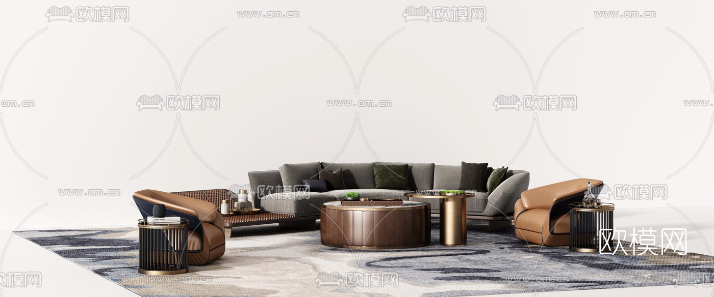现代弧形沙发组合3d模型下载_ID10090869_3dmax免费模型-欧模网