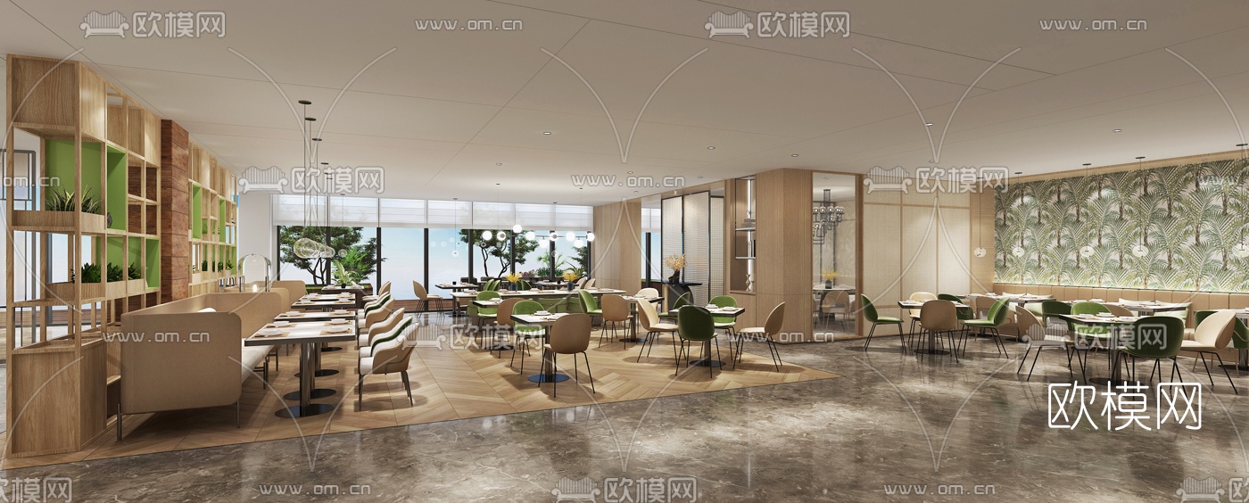 现代民宿酒店西餐厅3d模型