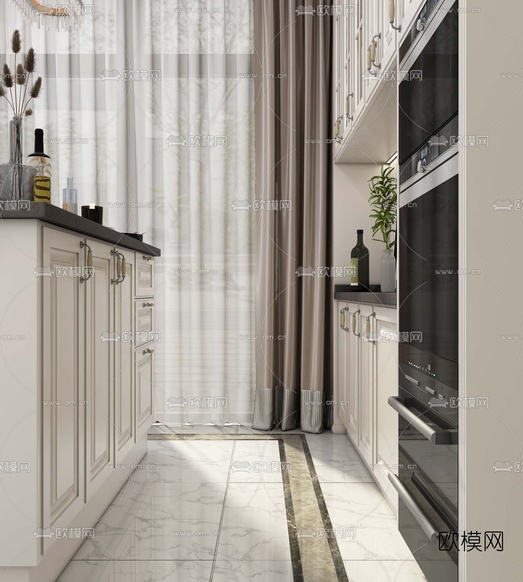 现代餐厅吧台3d模型下载(渲染图3)