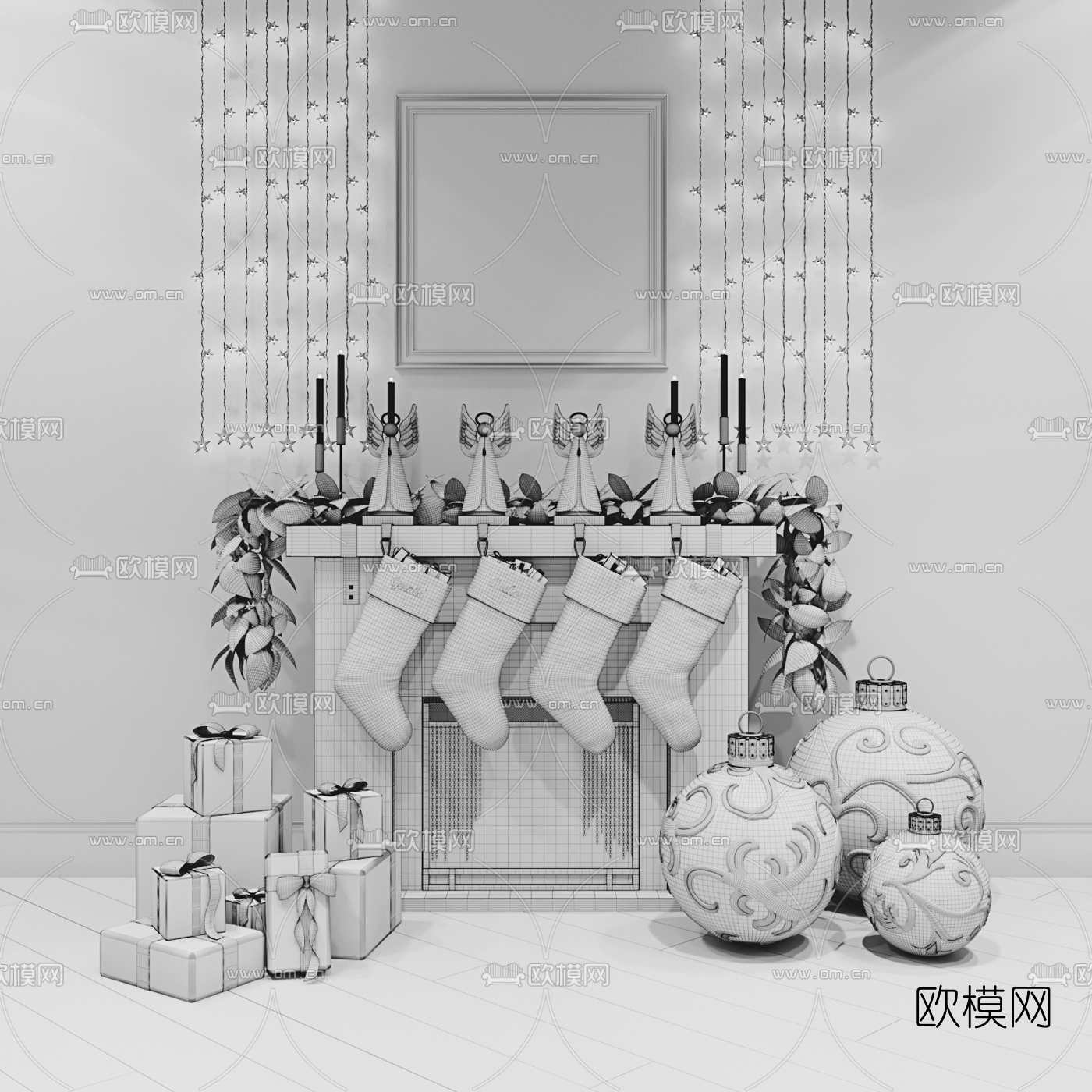 北欧圣诞壁炉3d模型下载（渲染图9）