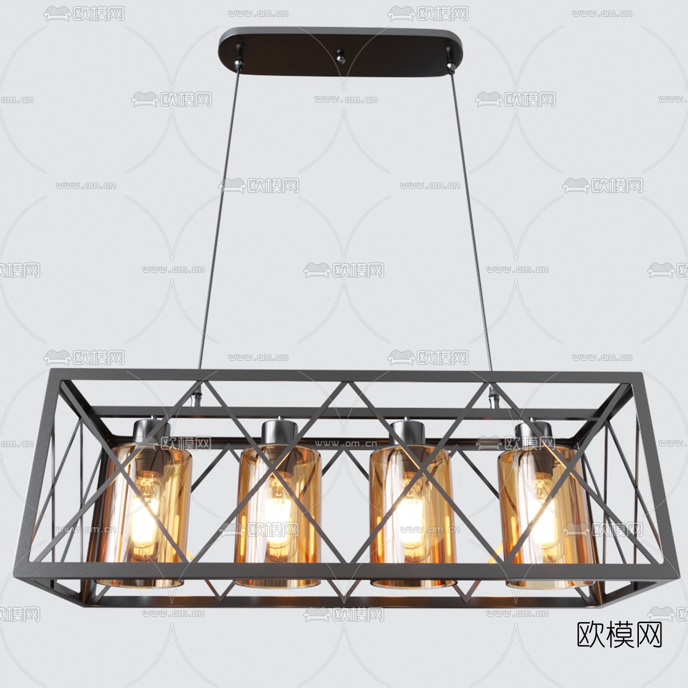 工业风铁艺多头吊灯3d模型