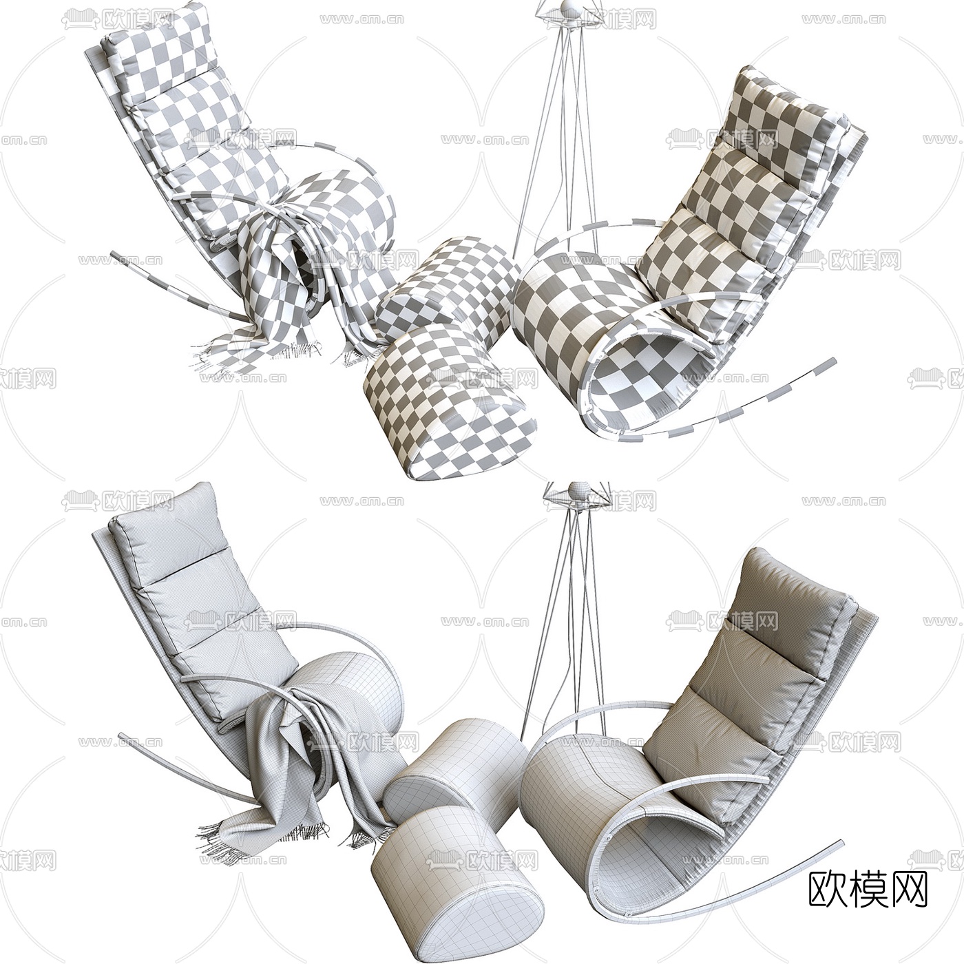 现代皮革休闲摇椅3d模型