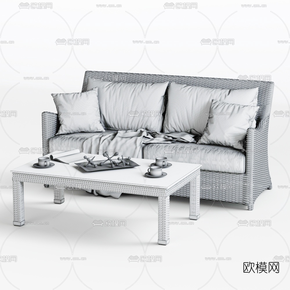 自然风户外藤编沙发3d模型