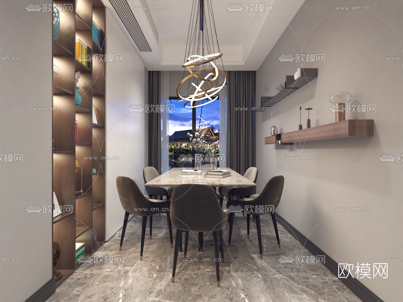 现代公寓客厅餐厅免费3d模型下载（渲染图2）